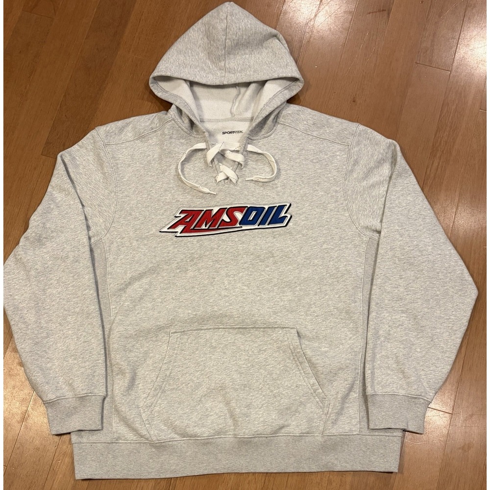 Amsoil Hoodie 3XL Hockey Lace Gray Embroidered Patch Racing NASCAR Motor oil